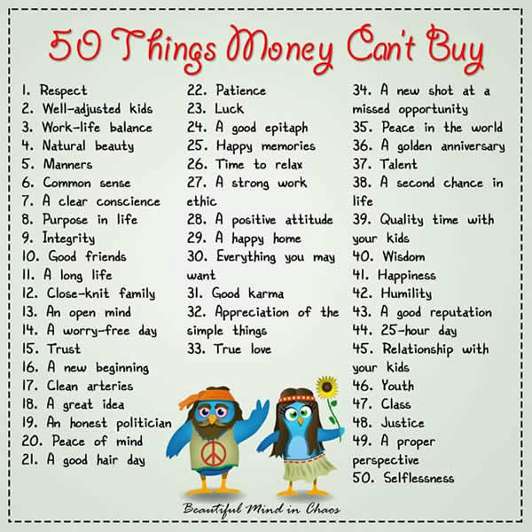 50 Things Money Can’t Buy Vocabulary Home