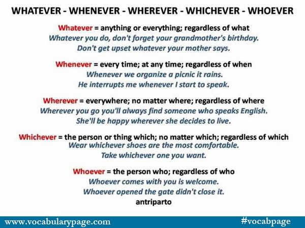 Using Whatever Wheneverwherever Whichever Whoever Vocabulary Home 