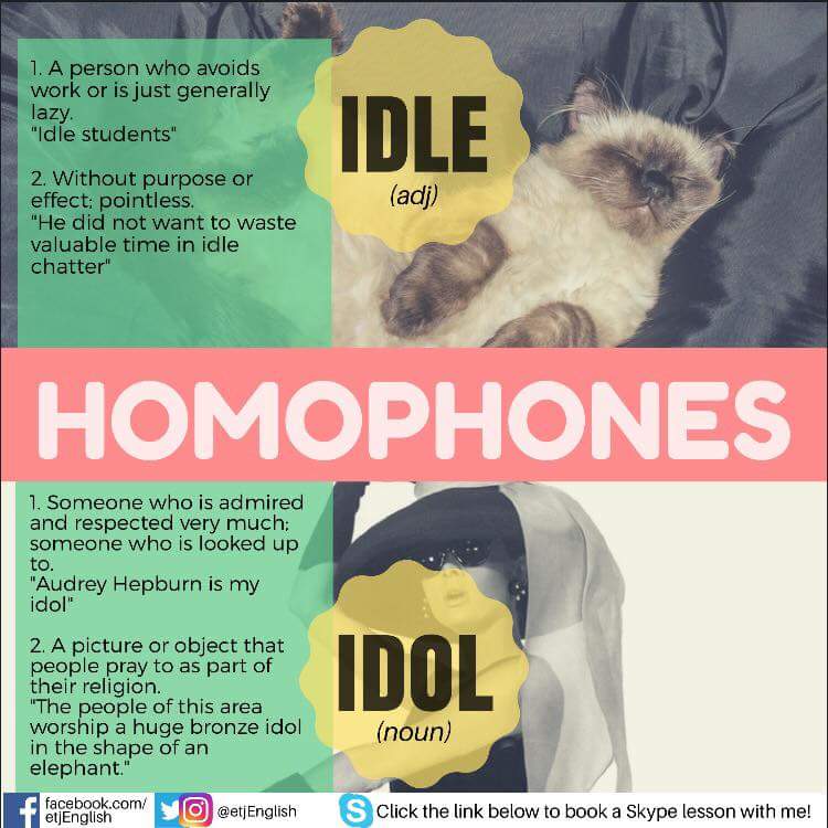 Homonyms words - idle, ideal and Idol