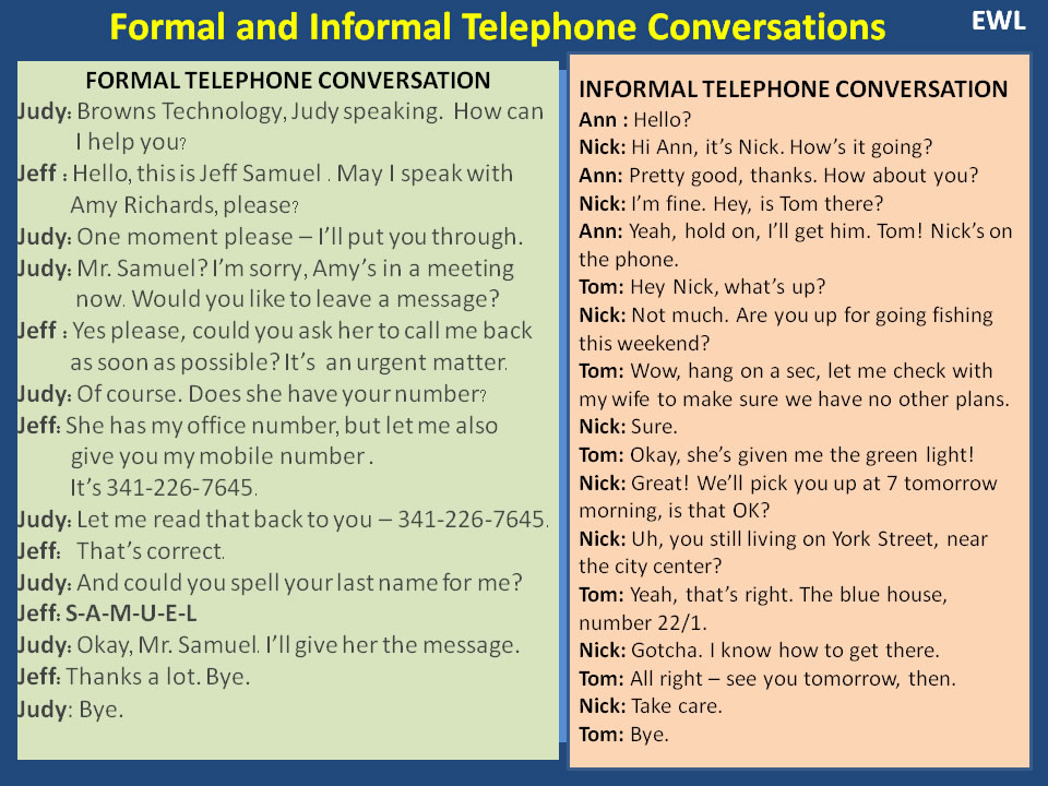 Formal and Informal Telephone Conversations Vocabulary Home