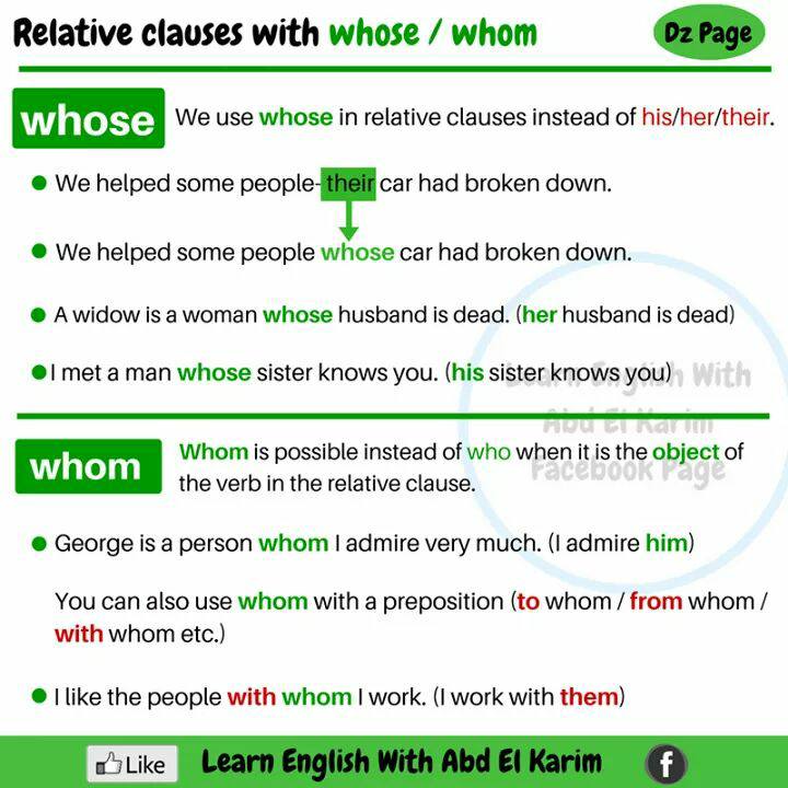 Relative Clauses with Whose, Whom